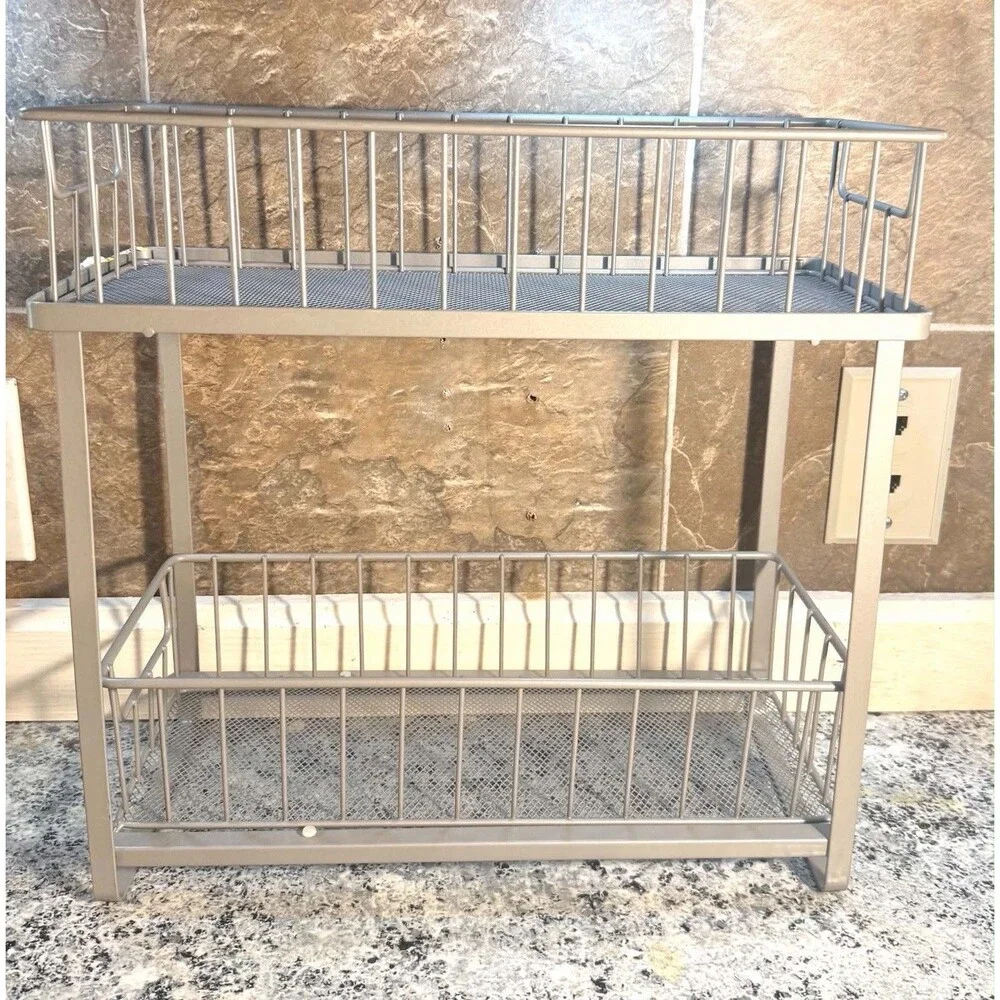 Two Tiered Slide Out Organizer Brushed Nickel Brightroom Kitchen Cabinet